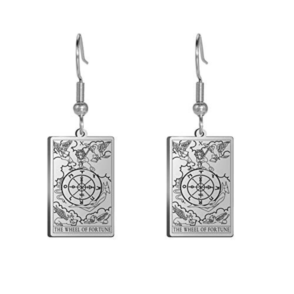 5077 Tarot Cards Dangle Earrings Stainless Steel Vintage Amulet Wiccan